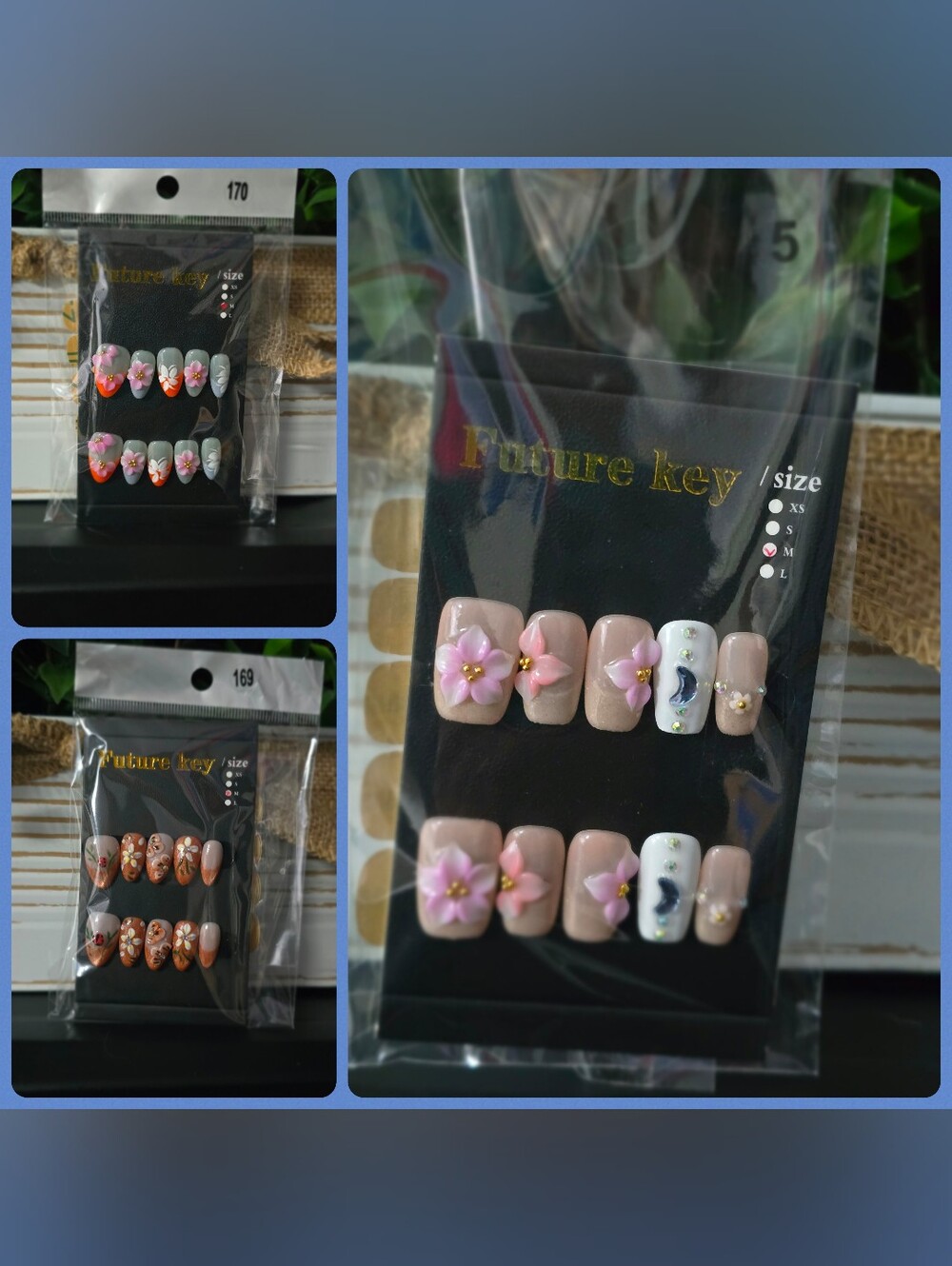 Set of 3 Medium Premium Press On Nails - Brand New! Handmade Acrylic